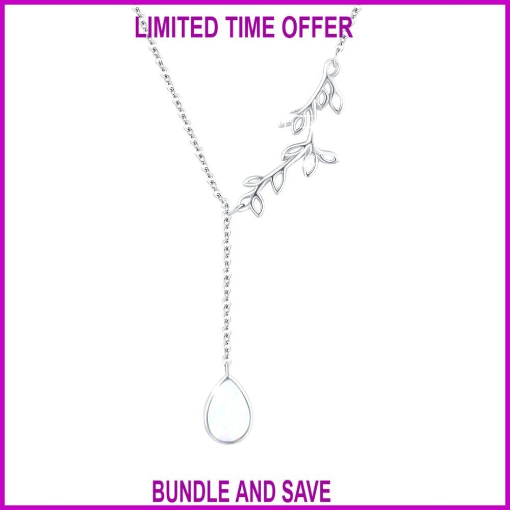Sterling Silver Opal Leaf Pendant Necklace, Lobster Clasp, Y Chain